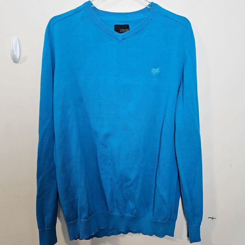 Fox Racing V Neck Long Sleeve Cotton Blend Sweater 46019 Men's Royal Blue Size X